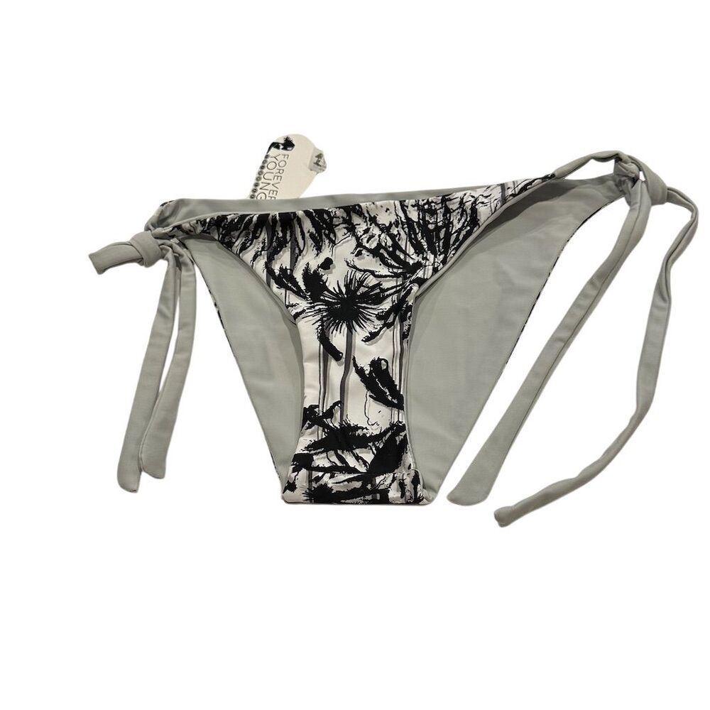 Forever Young Women's‎ Tie-Side Bikini Bottom M Black Palm Print